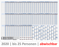 XXL Urlaubsplaner 2021 bis 25 Personen abwischbar