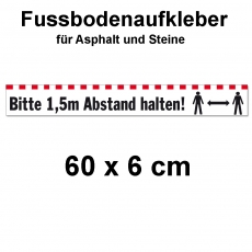 Fussbodenaufkleber Abstand halten 60 x 6 cm Asphalt Steine