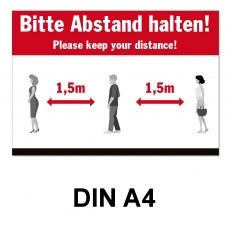 A4 Poster -  Abstand halten - Rot