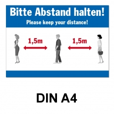 A4 Poster -  Abstand halten - Blau