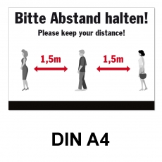 A4 Poster -  Abstand halten - Schwarz