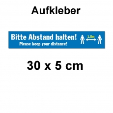 Aufkleber Bitte Abstand halten 30 x 5 cm Blau