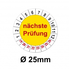 Plaketten nächste Prüfung - gelb 25mm