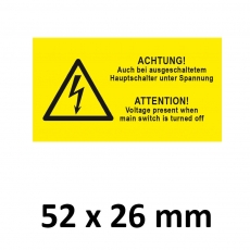 Warnschild Hauptschalter Spannung DE/EN 52x26mm