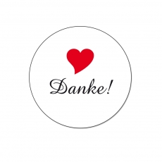 100 Runde DANKE Aufkleber mit Herz Ø 25mm
