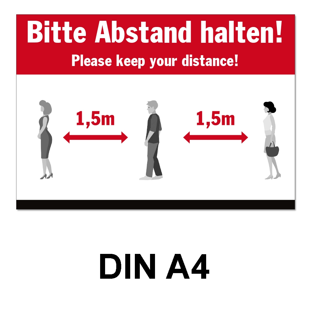 DIN A4 Poster 1,5 Meter Abstand halten - Rot