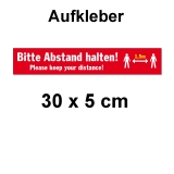 Aufkleber Bitte Abstand halten 30 x 5 cm Rot