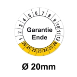 Aufkleber Garantie Ende  - 20mm weiss-gelb