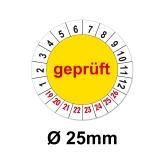 Plaketten Geprüft - gelb 25mm