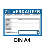 KFZ Auto Verkaufsschild-1 DIN A4 Blau Beidseitig